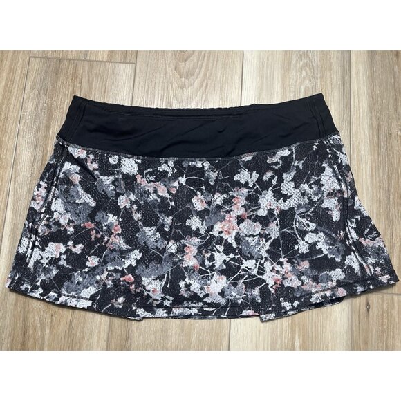 Lululemon Pace Rival Black Bloom Spring Floral Skirt - Size 10 - Picture 1 of 16